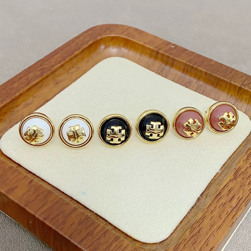Tory Burch Retro Gold Plated Double Button Acrylic Round Stud Earrings